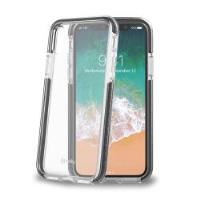 HEXAGON - Cover trasparente nero semi rigida, ultra resistente in TPU + Policarbonato compatibile con Apple iPhone Xs/ iPhone X