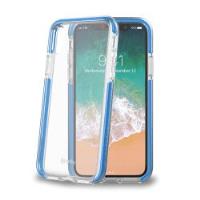 HEXAGON - Cover trasparente azzurro semi rigida, ultra resistente in TPU + Policarbonato compatibile con Apple iPhone Xs/ iPhone X