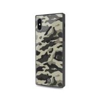 DIAMOND SQUARE - Cover rigida con retro in vetro temperato anti graffio e bordi in TPU con effetto squadrato colore camouflage nero compatibile con Apple iPhone Xs/ iPhone X